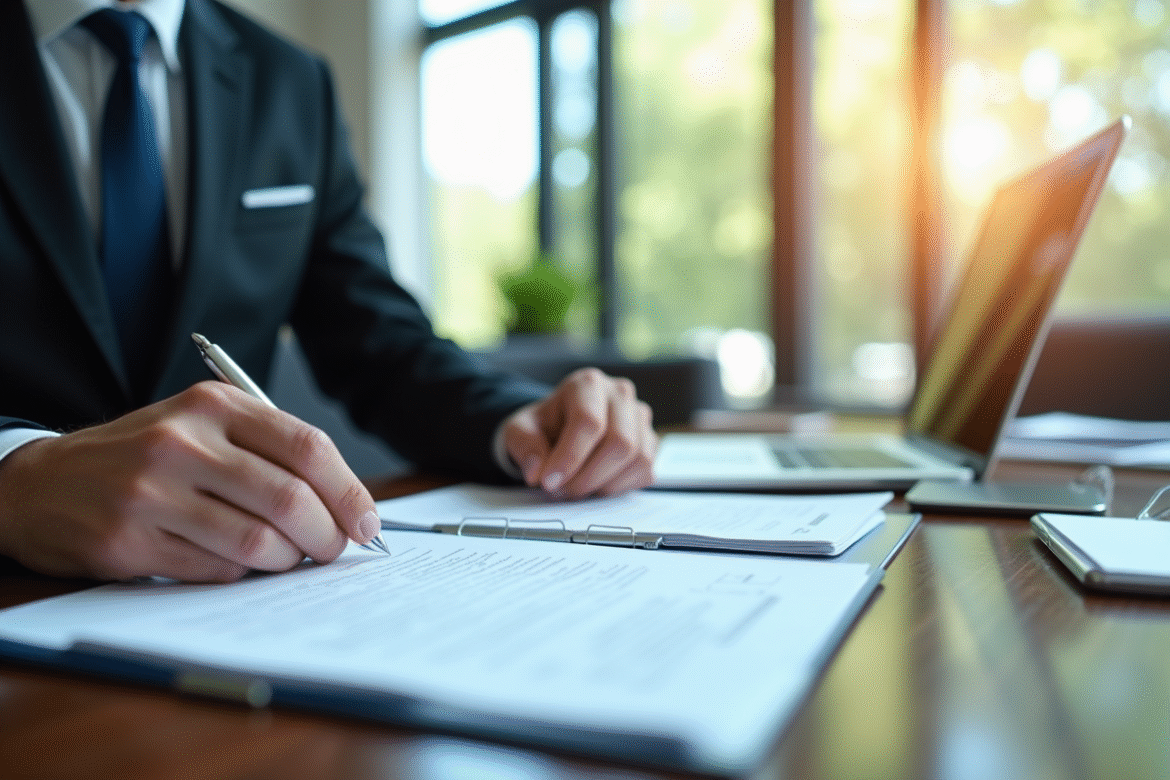 Avocat professionnel examinant des documents juridiques
