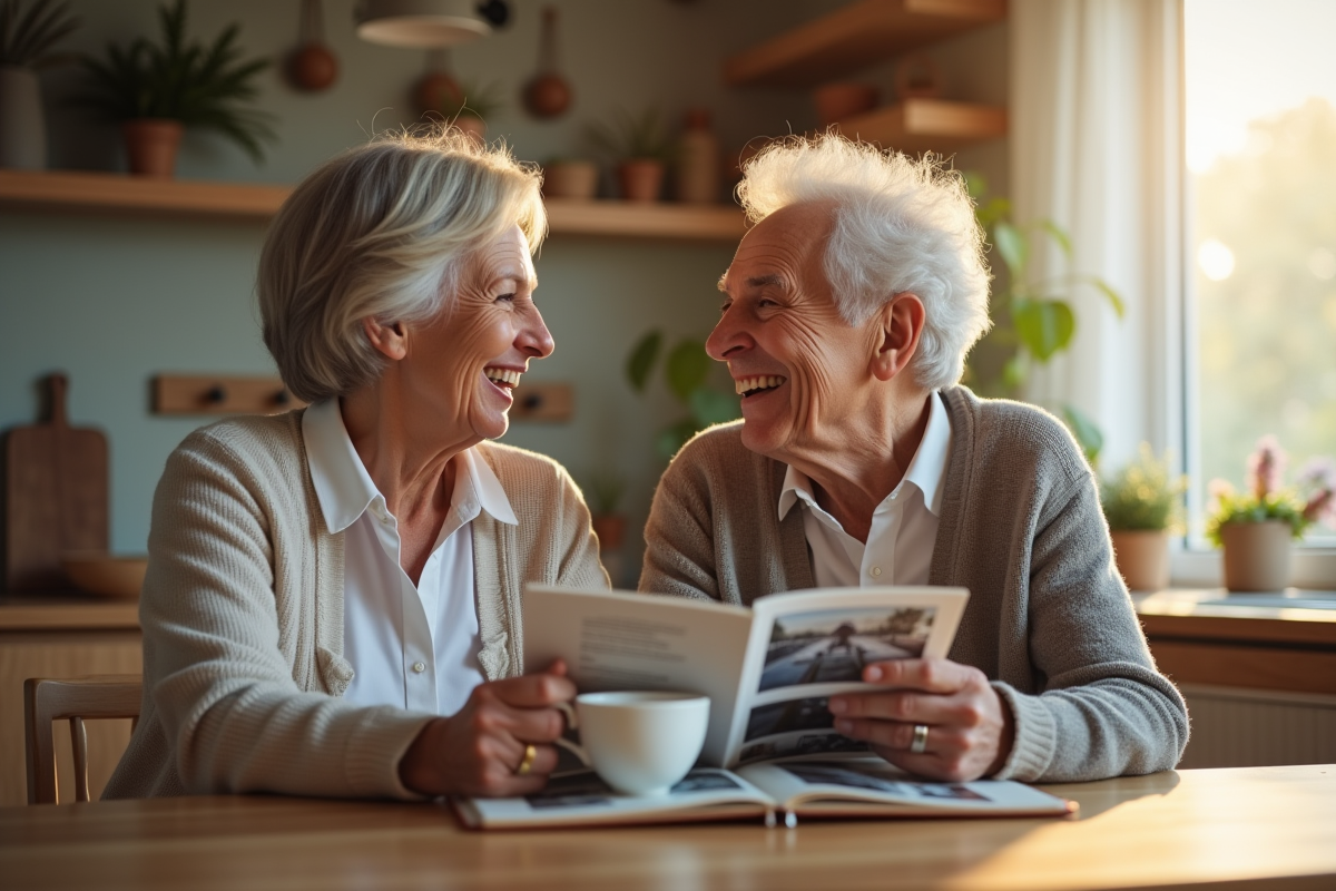 Couple mature partageant un café dans la cuisine