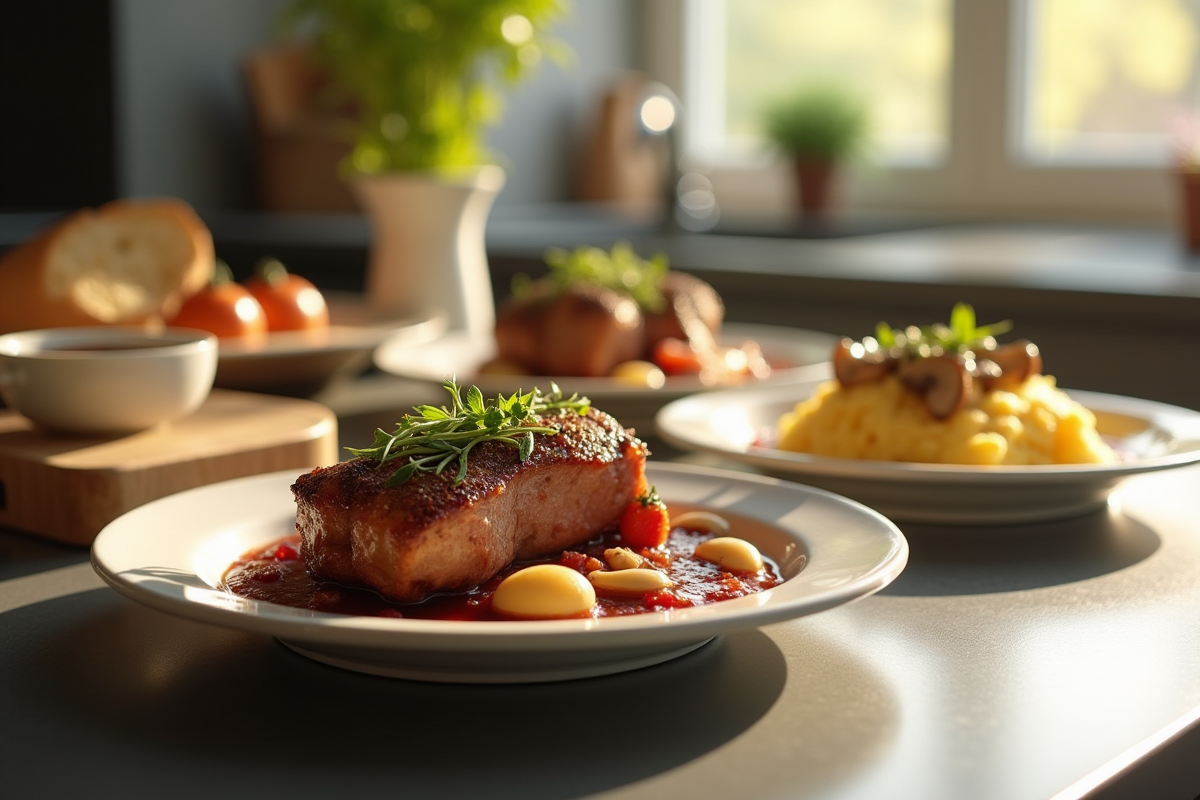 Cuisine moderne avec confit de canard et gratin dauphinois