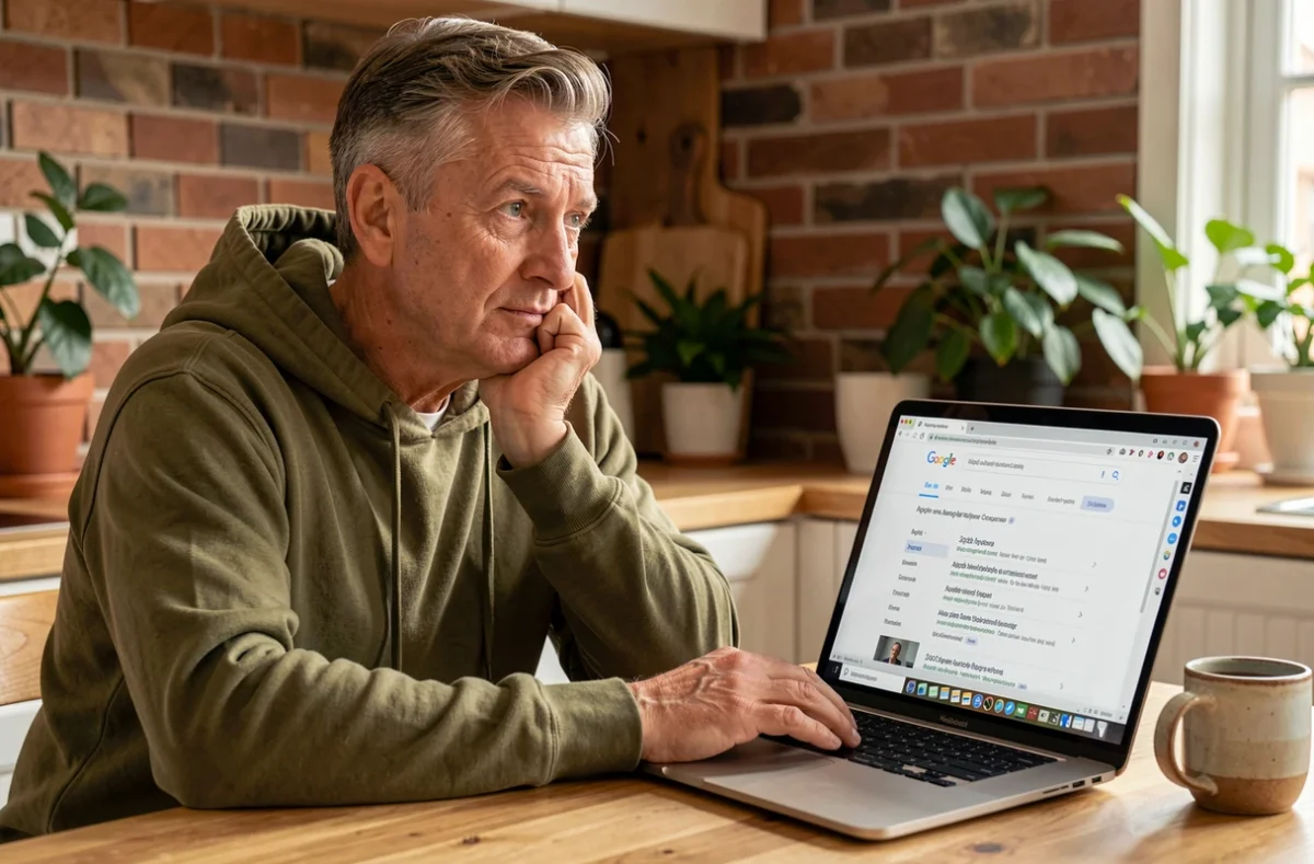 Développeur freelance consultant les résultats Google mentionnant aipdb depuis son espace de travail à domicile