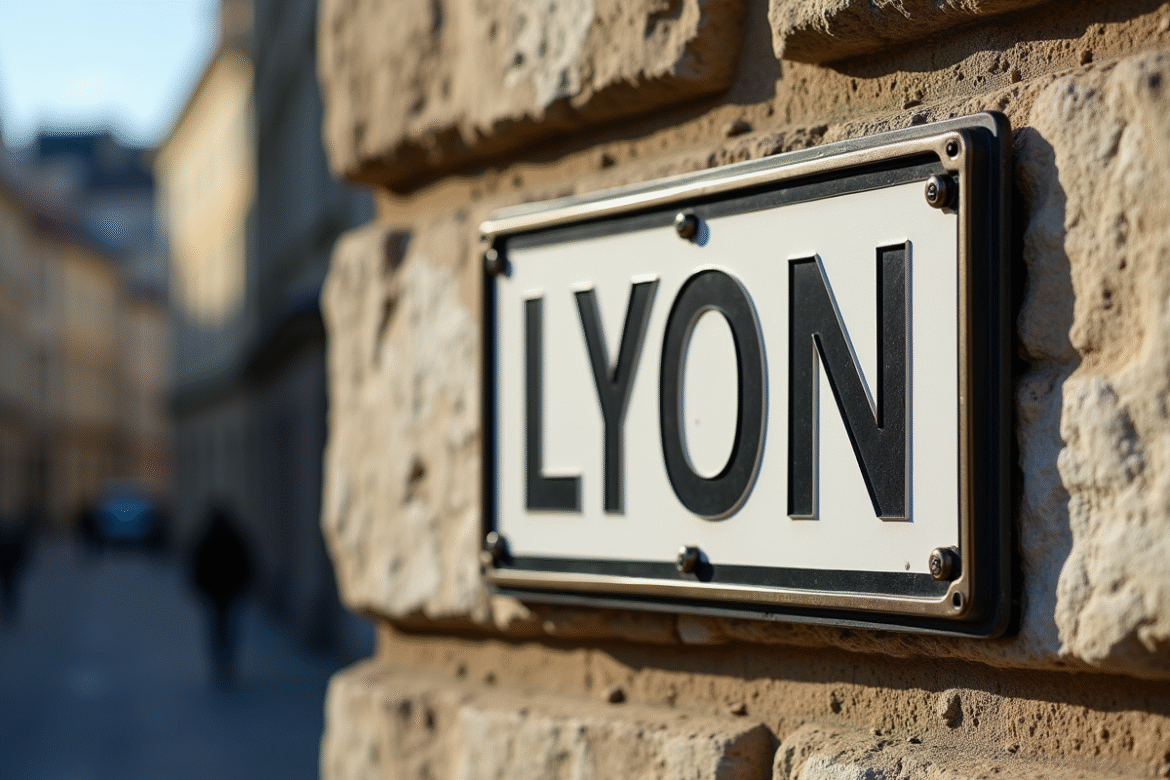 Panneau de rue classique de Lyon sur mur en pierre en plein jour