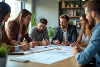 Equipe diverse en réunion brainstorming créatif