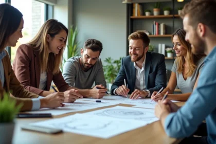 Equipe diverse en réunion brainstorming créatif