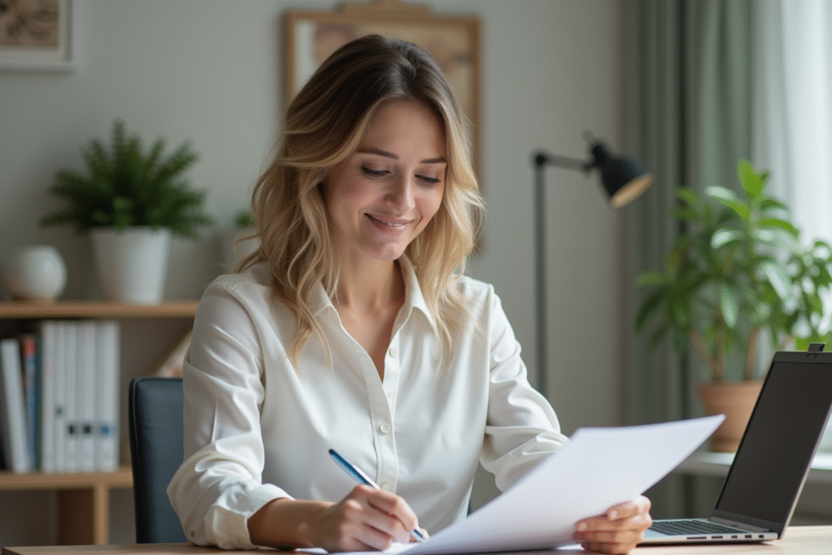 Femme d affaires souriante dans un bureau moderne