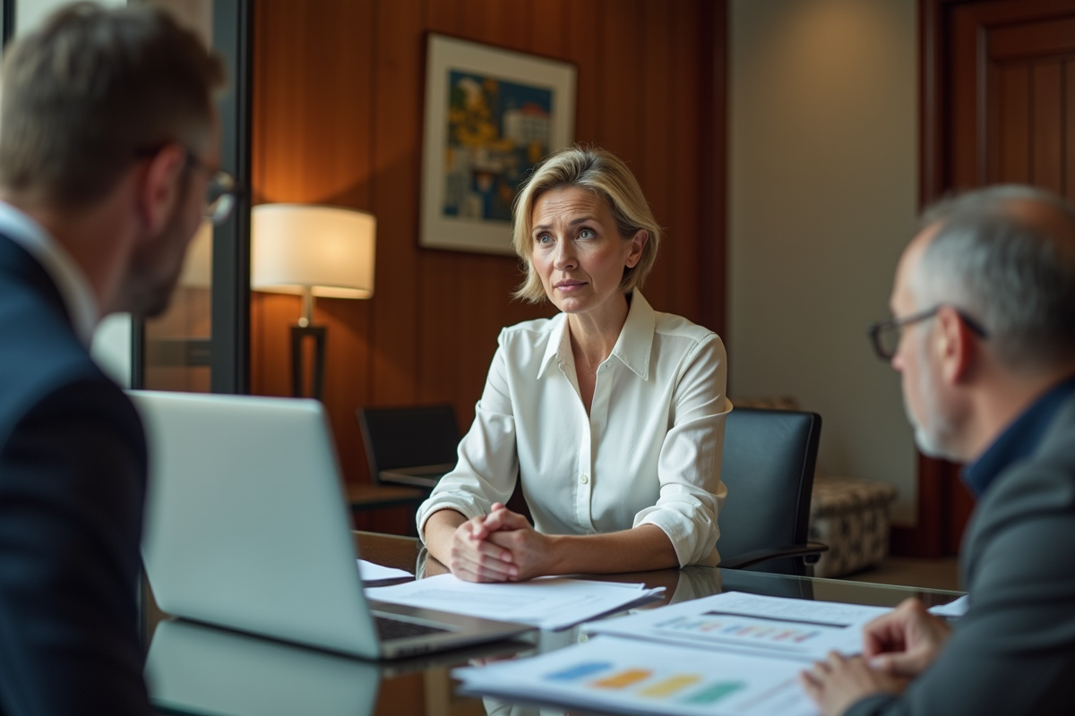 Femme en discussion avec un conseiller immobilier au bureau