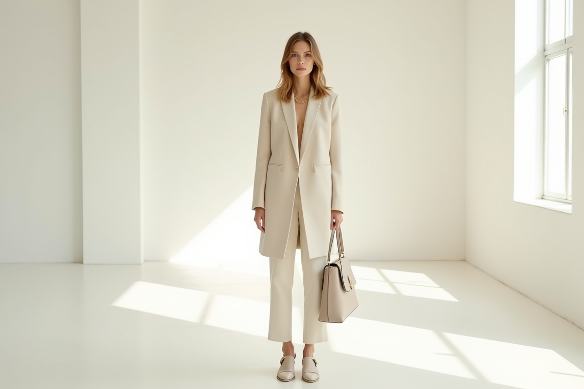 Femme élégante dans un intérieur lumineux et minimaliste