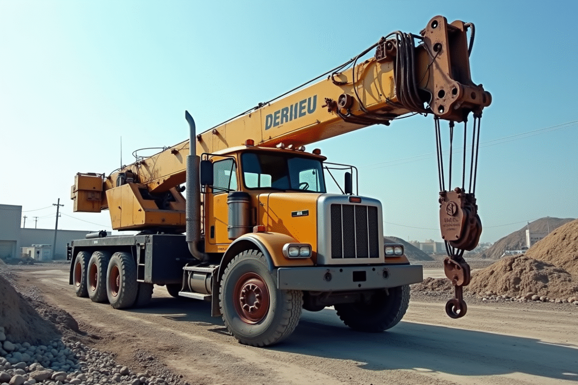 Camion grue d'occasion sur un chantier en journée
