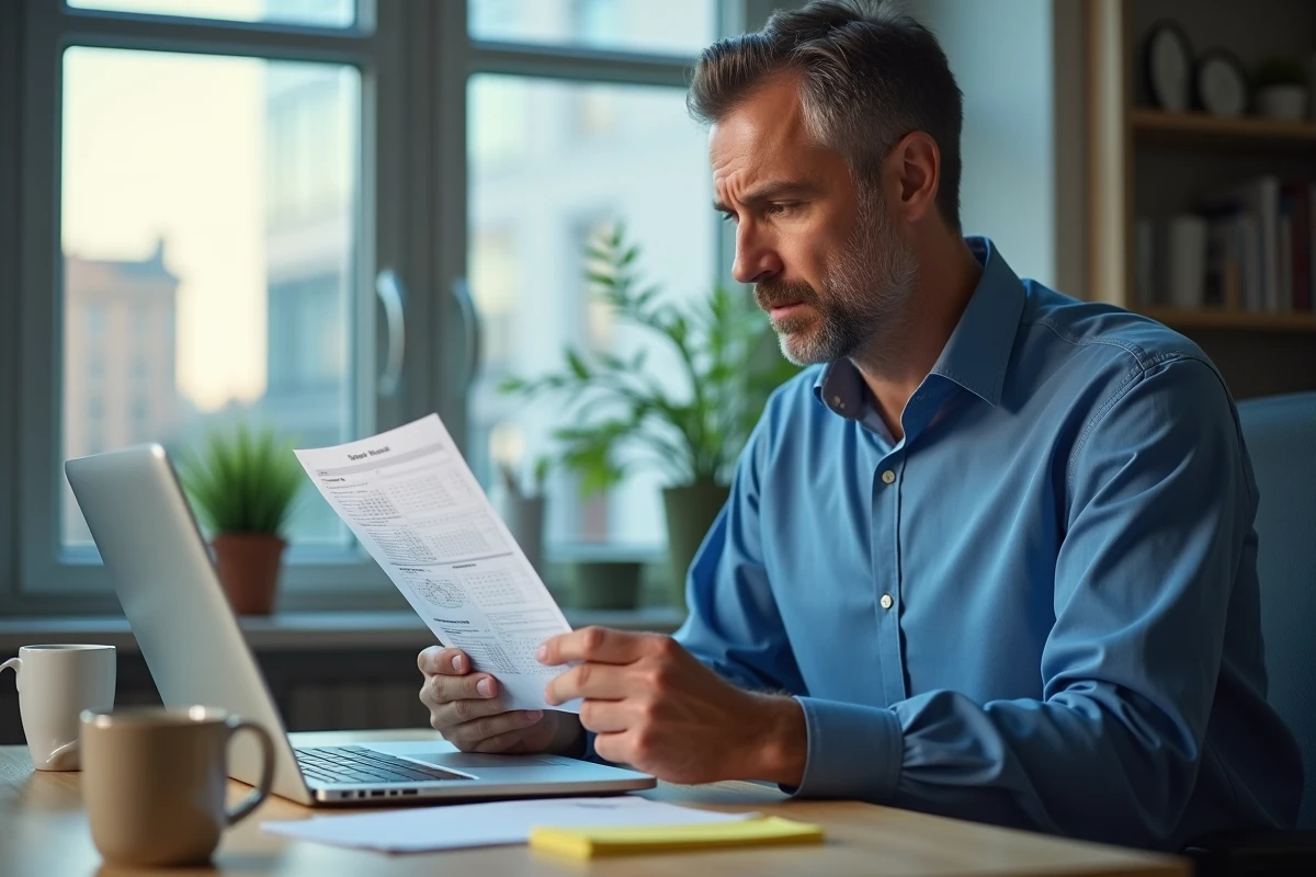 Homme d'âge moyen vérifiant son ordinateur et son planning