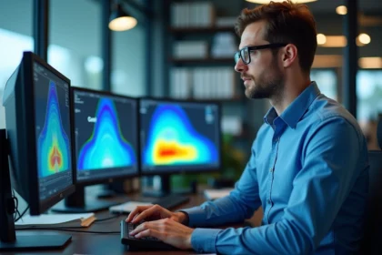 Ingénieur homme analysant des graphiques de champ magnetique