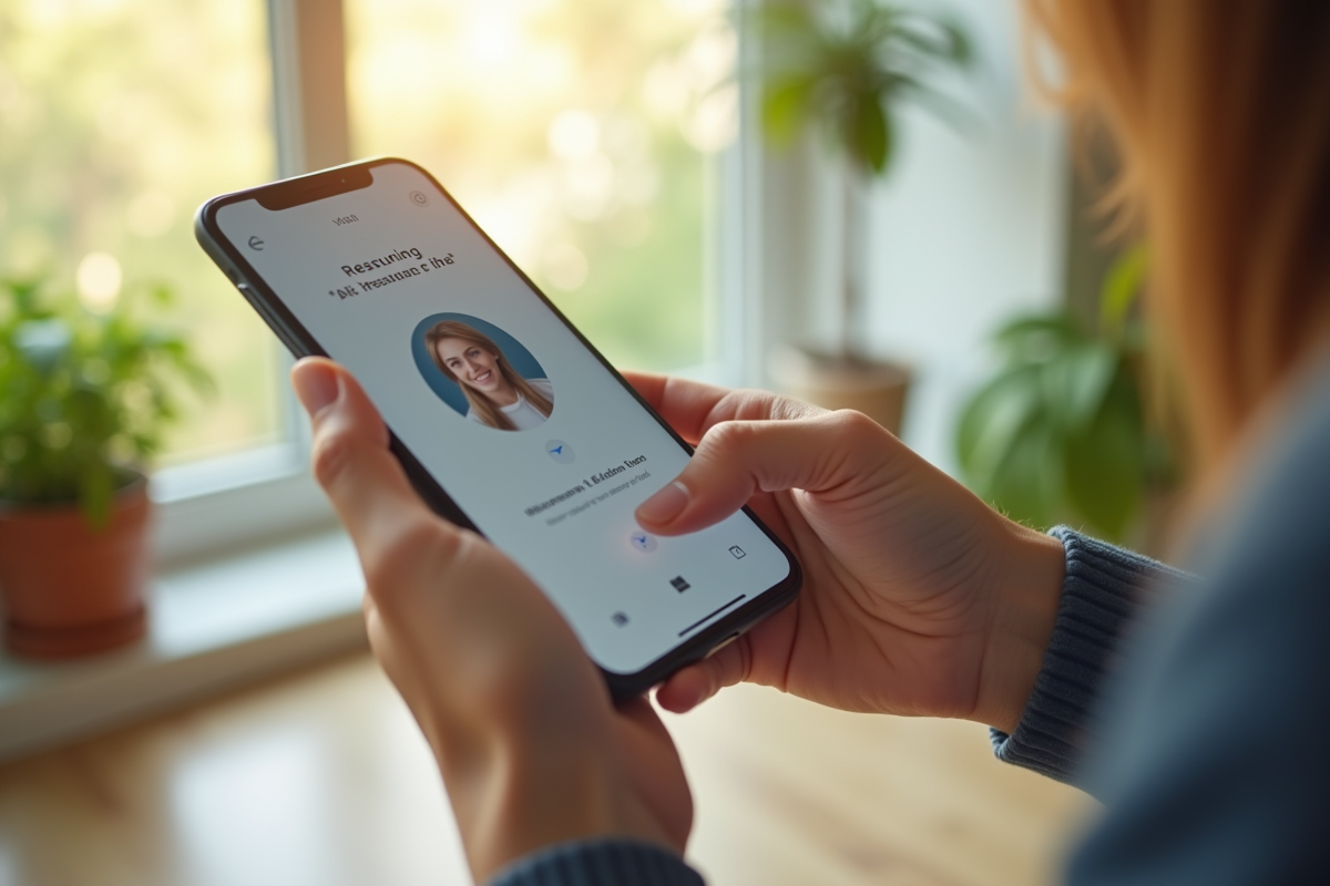 Mains tenant un smartphone avec interface d