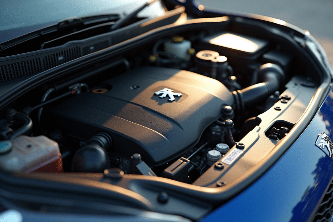 Moteur Peugeot moderne avec outils de diagnostic