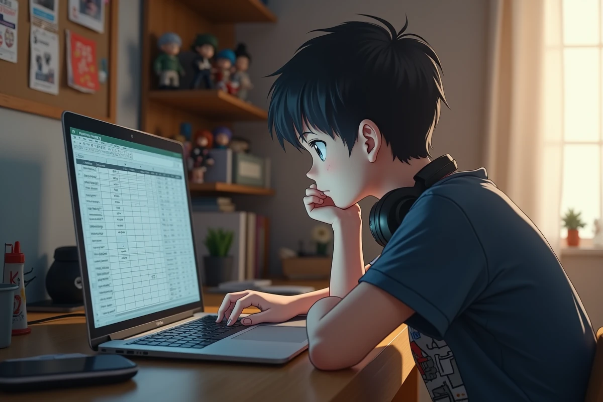 Adolescent comparant l'ordre chronologique et l'ordre de diffusion des épisodes de Fairy Tail sur son ordinateur portable dans sa chambre