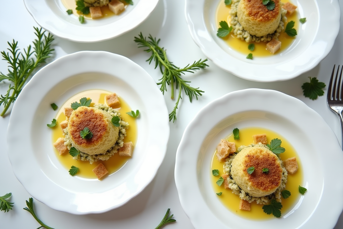 Partages individuels de crumble zucchini avec herbes fraîches